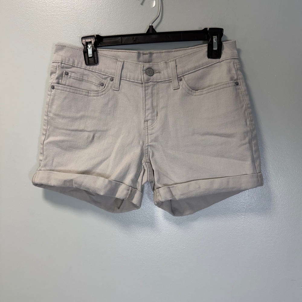 Levis Womens Light Grey Denim Shorts Mid Rise Rolled Cuff Size 28
